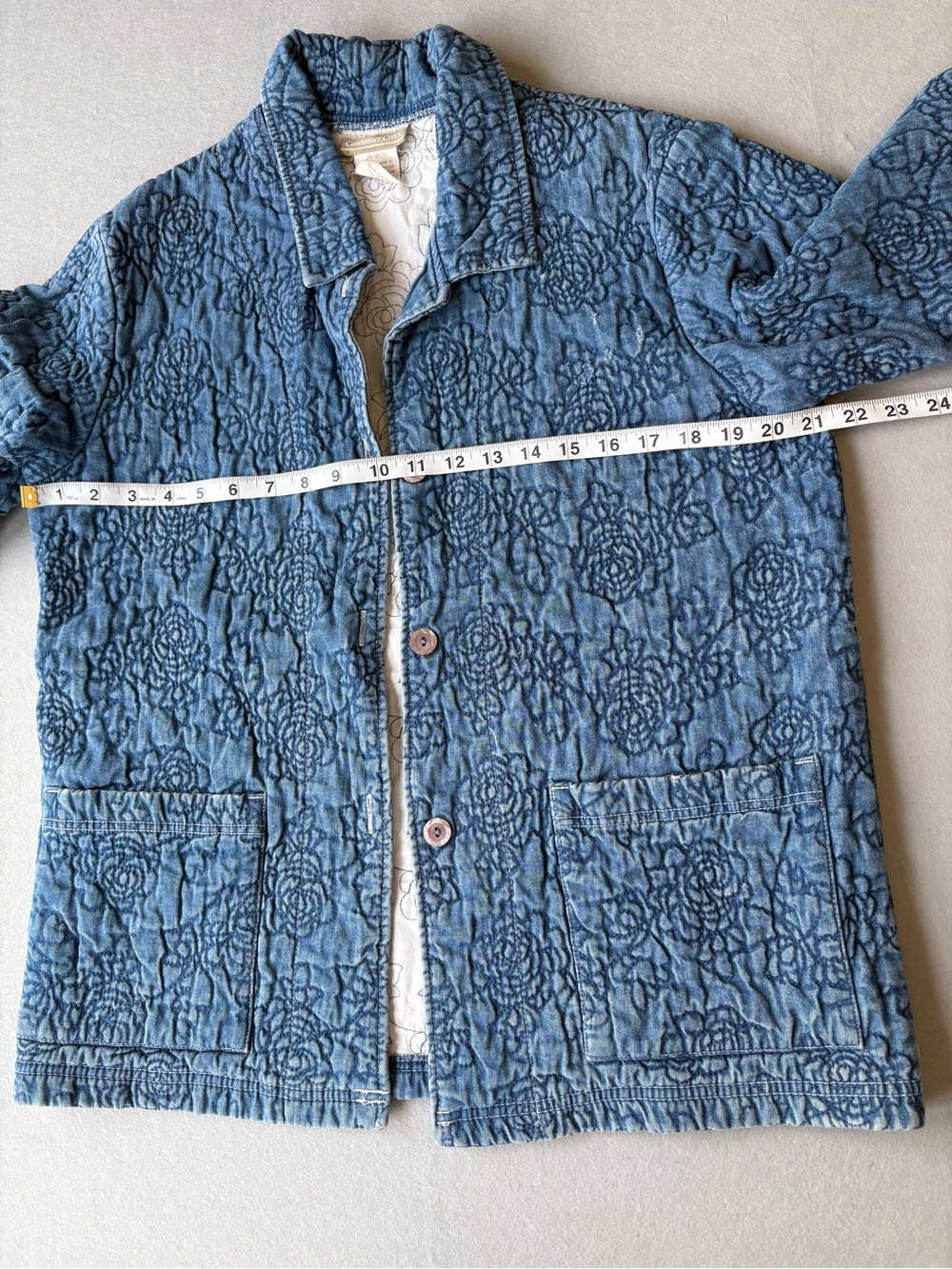 Coldwater Creek Quilted Floral Denim Jacket in Light Blue Tencel Cotton sz S - Picture 8 of 10